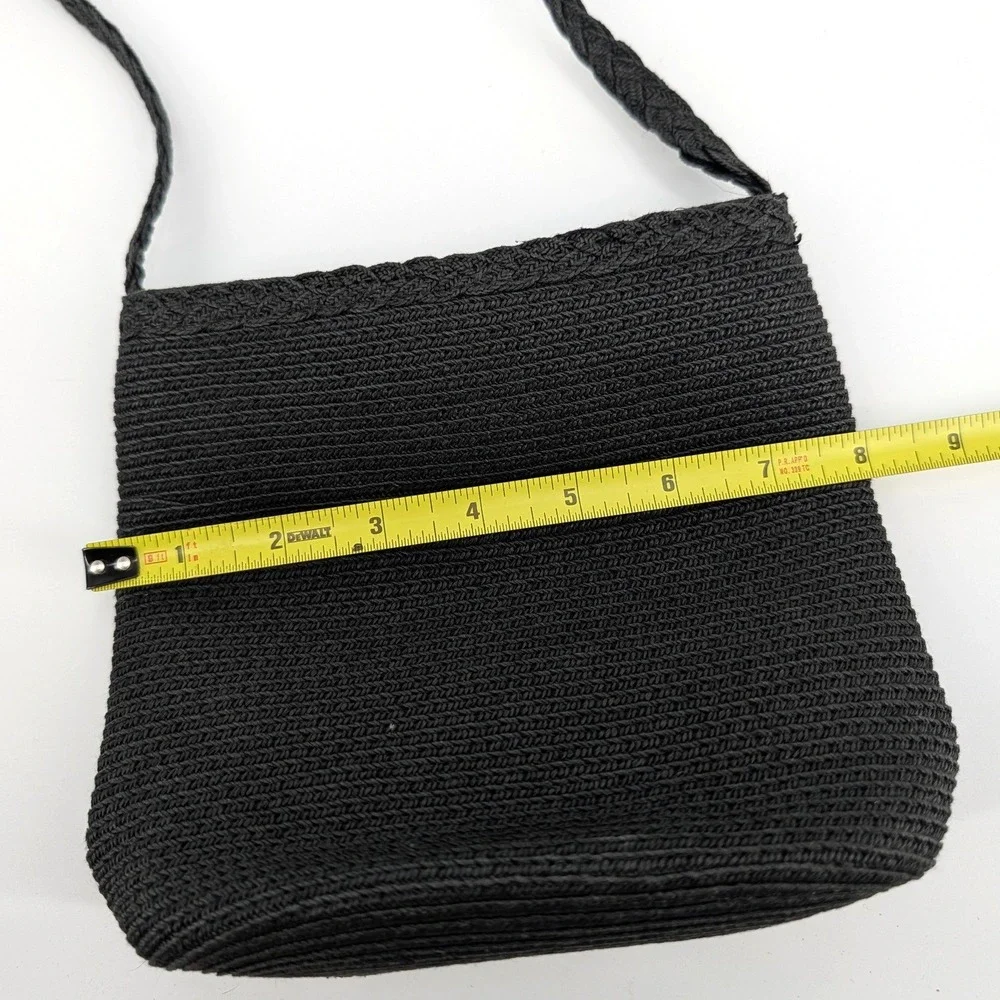 Liz Claiborne Black‎ Woven Straw Crossbody Bag Seashell Lining Small